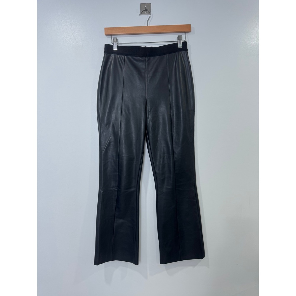 Wolford Women Black Faux Leather Logo Waistband Flare Pants Size 8